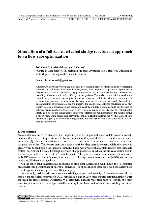 (PDF) Simulation of a full-scale activated sludge reactor: an approach ...