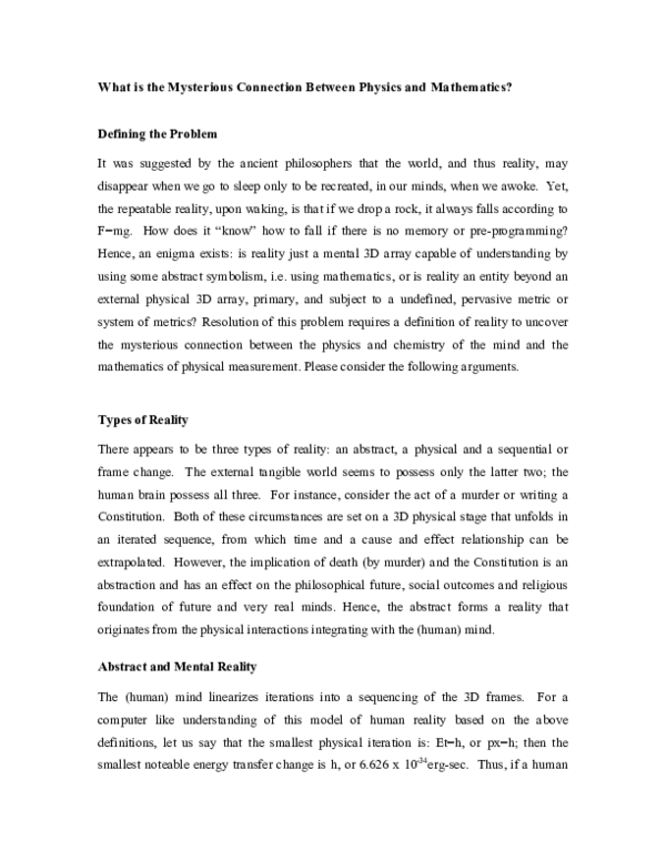 (PDF) The Mysterious Connection Between Physics and Mathematics