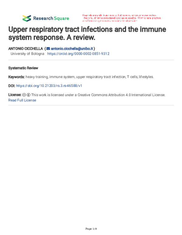 (PDF) Upper respiratory tract infections and the immune system response ...