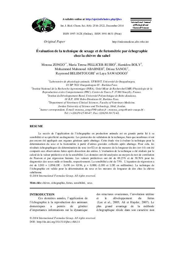 (PDF) Évaluation De La Technique De Sexage et De Foetométrie Par ...