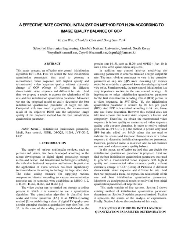 (PDF) A Effective Rate Control Initialization Method for H . 264 ...