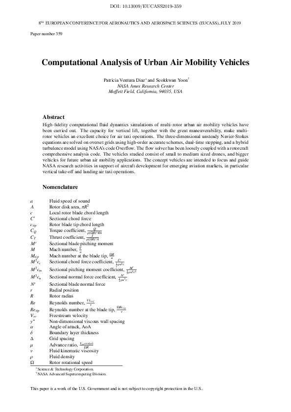 (PDF) Computational Analysis of Urban Air Mobility Vehicles