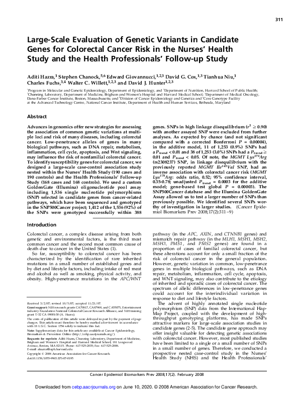 (PDF) Large-Scale Evaluation of Genetic Variants in Candidate Genes for ...