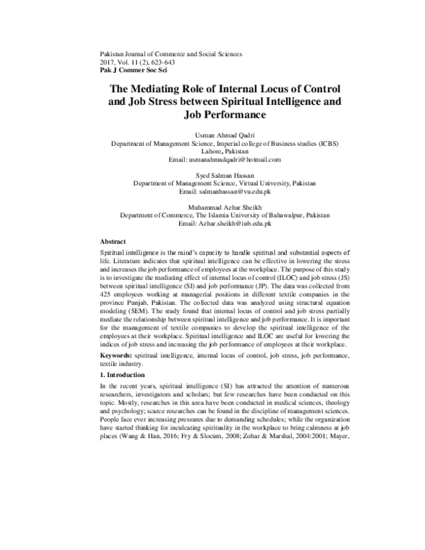 (PDF) The mediating role of internal locus of control and job stress ...