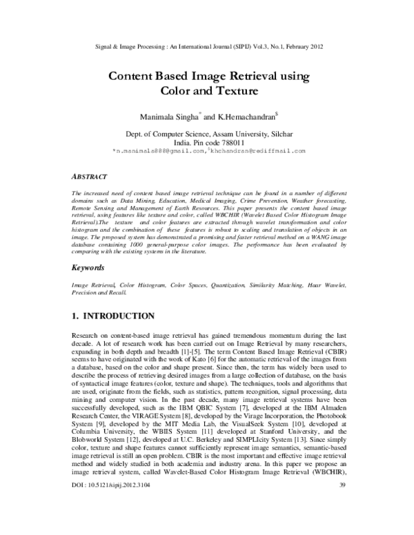 (PDF) Content Based Image Retrieval using Color and Texture | Rishabh ...