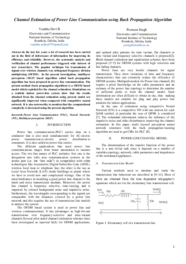 (PDF) Channel Estimation of Power Line Communication using Back ...