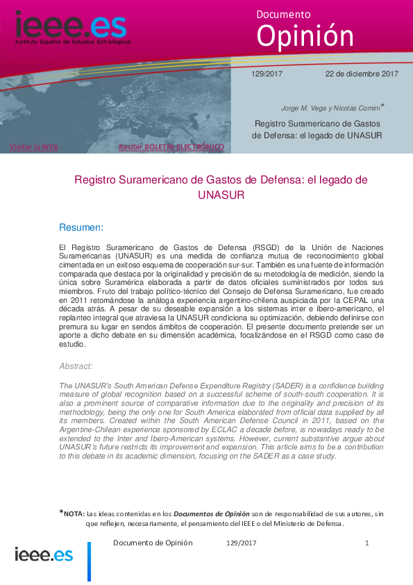 (PDF) Registro suramericano de gastos de defensa el legado de UNASUR