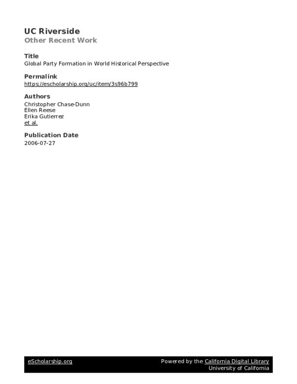 (PDF) UC Riverside Other Recent Work Title Global Party Formation in ...