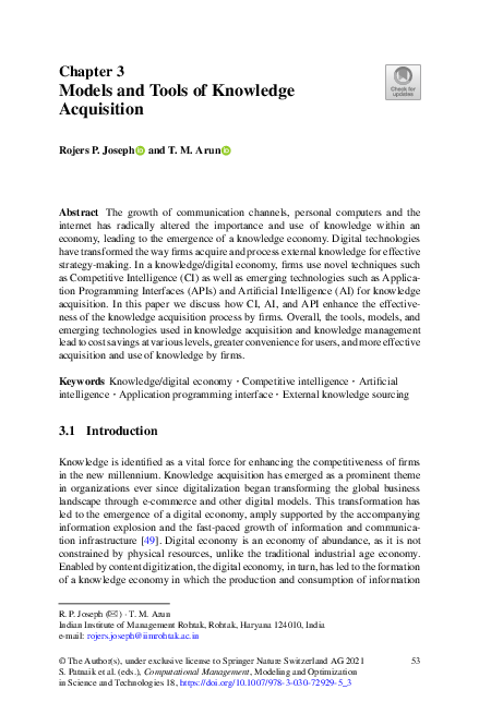 (PDF) Models and Tools of Knowledge Acquisition