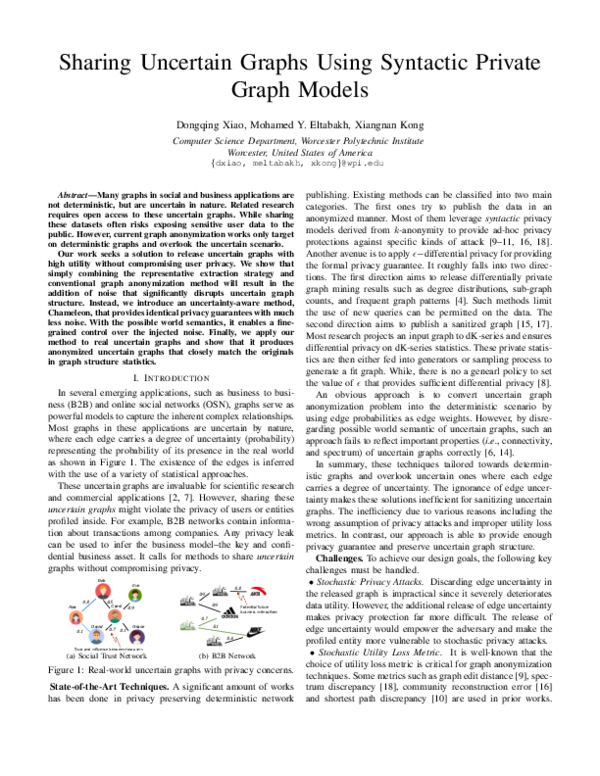 (PDF) Sharing Uncertain Graphs Using Syntactic Private Graph Models