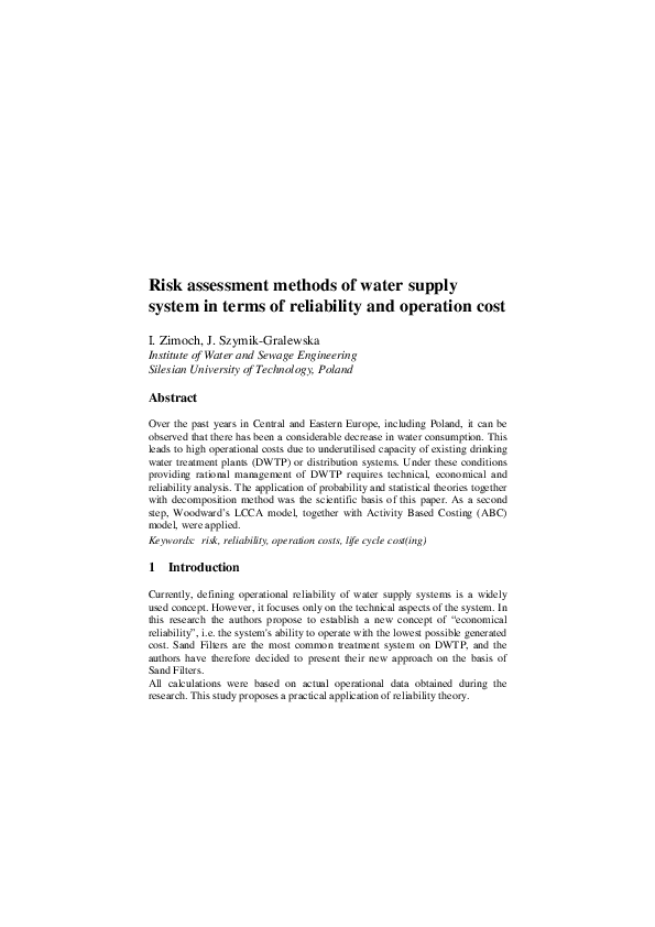 (PDF) Risk assessment methods of a water supply system in terms of ...
