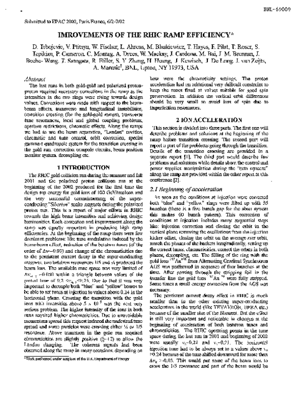 (PDF) Improvements of the Rhic Ramp Efficiency | D. Trbojevic ...