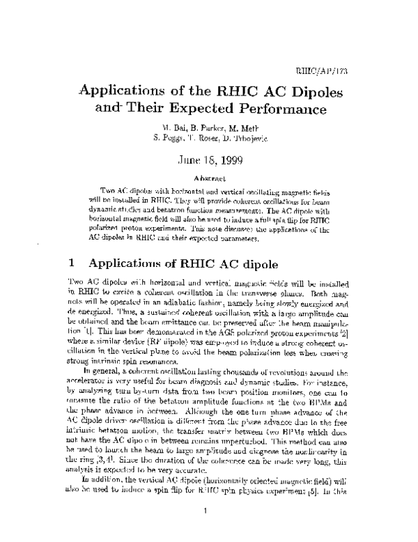 (PDF) Applications of the RHIC AC Dipoles and Their Expected Performance