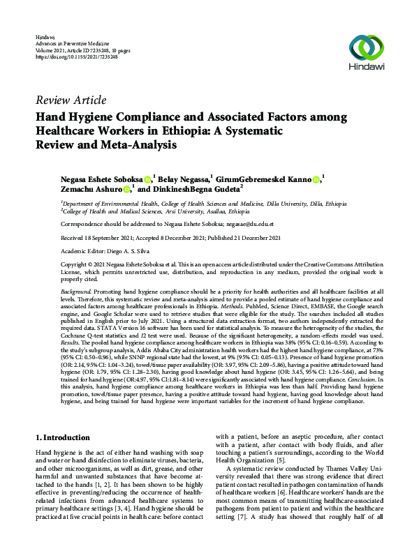 (PDF) Hand Hygiene Compliance and Associated Factors among Healthcare ...