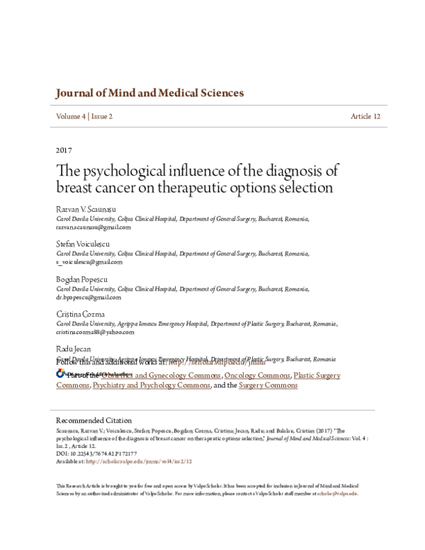 (PDF) The psychological influence of the diagnosis of breast cancer on ...