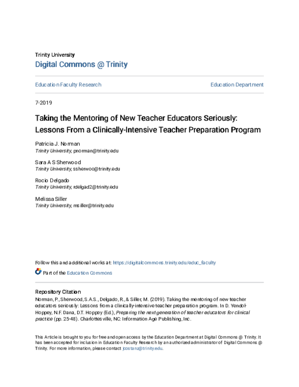 (PDF) Taking the Mentoring of New Teacher Educators Seriously: Lessons ...