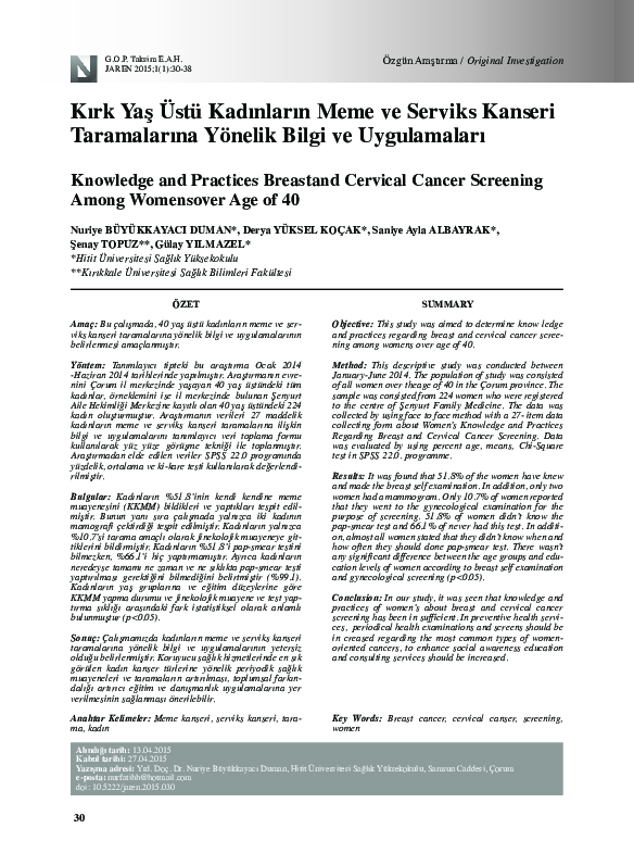 (PDF) Knowledge and Practices Breast and Cervical Cancer Screening ...