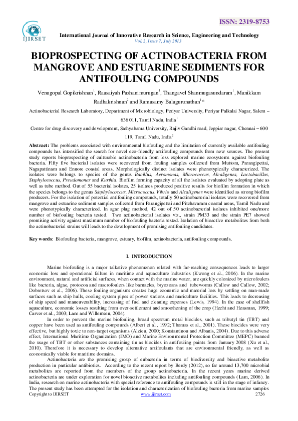 (PDF) Bioprospecting of Actinobacteria from Mangrove and Estuarine ...