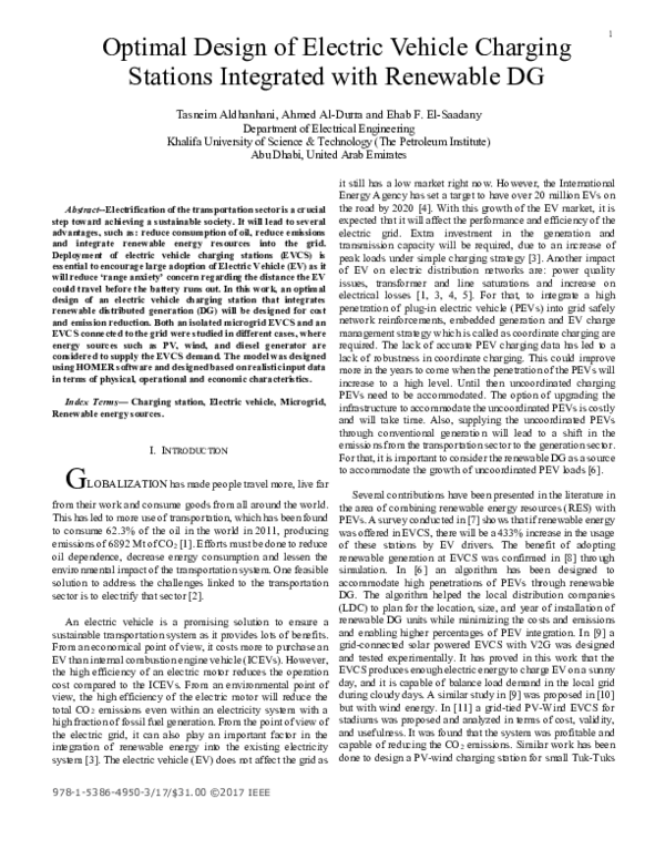 (PDF) Optimal design of electric vehicle charging stations integrated ...
