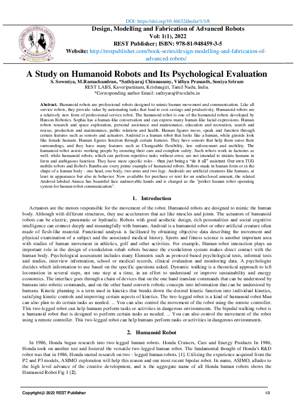 (PDF) A Study on Humanoid Robots and Its Psychological Evaluation