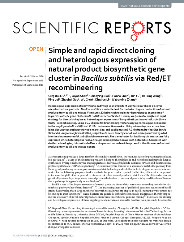 (PDF) Simple and rapid direct cloning and heterologous expression of ...