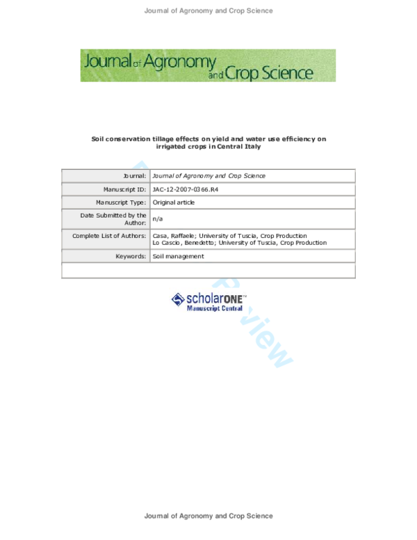 (PDF) Soil Conservation Tillage Effects on Yield and Water Use ...