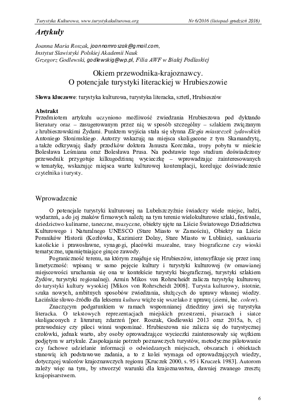 Artykuły Okiem przewodnika-krajoznawcy. O potencjale turystyki literackiej w Hrubieszowie