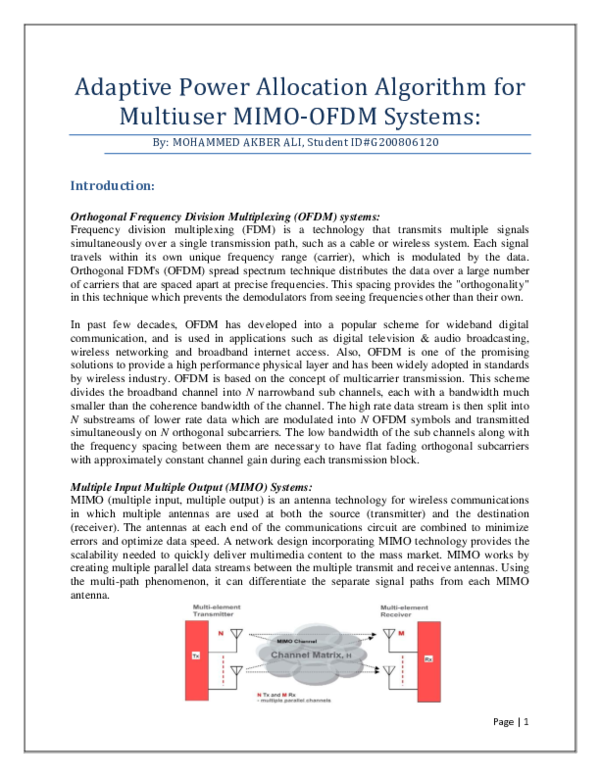 (PDF) Adaptive Power Allocation Algorithm for Multiuser MIMO-OFDM Systems