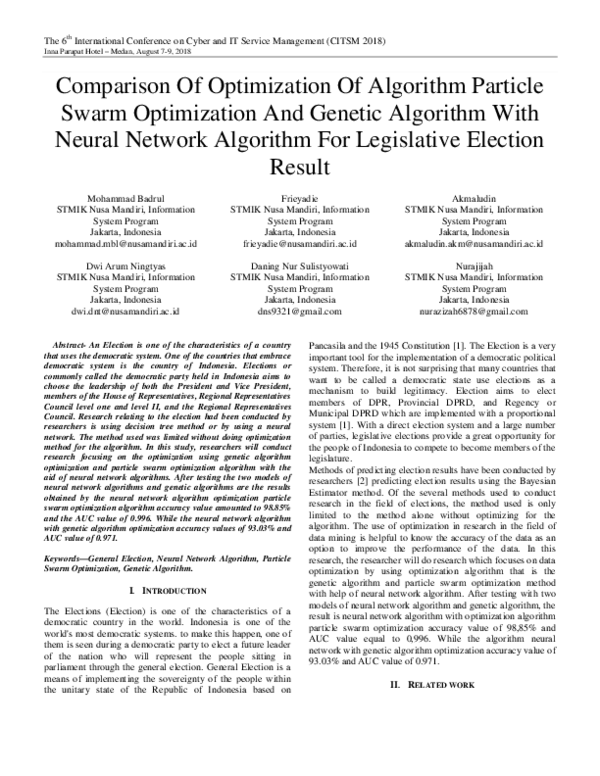 (PDF) Comparison Of optimization Of Algorithm Particle Swarm ...