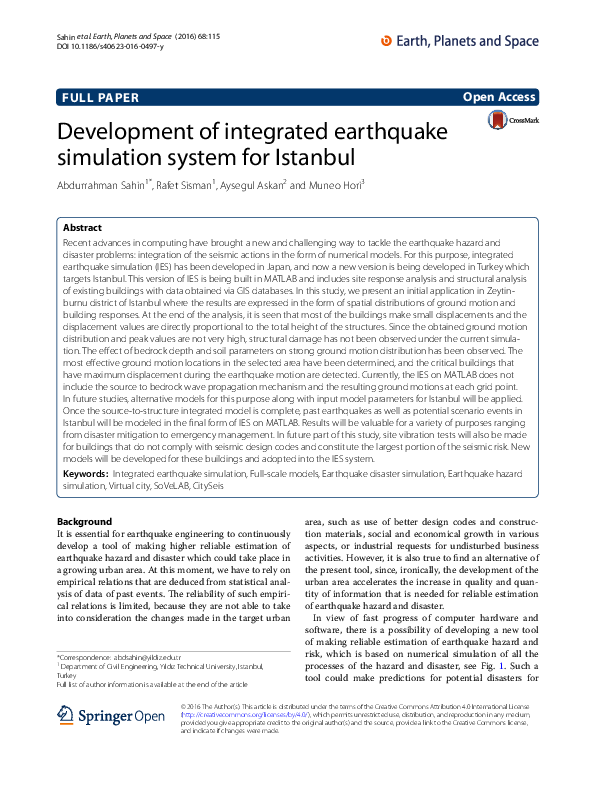 (PDF) Development of integrated earthquake simulation system for Istanbul