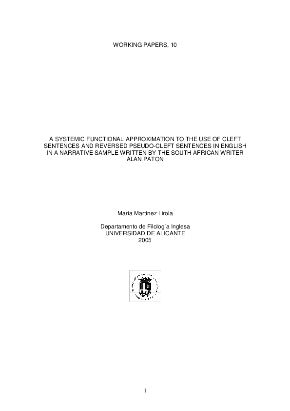 (PDF) A Systemic Functional Approximation to the Use of Cleft Sentences ...