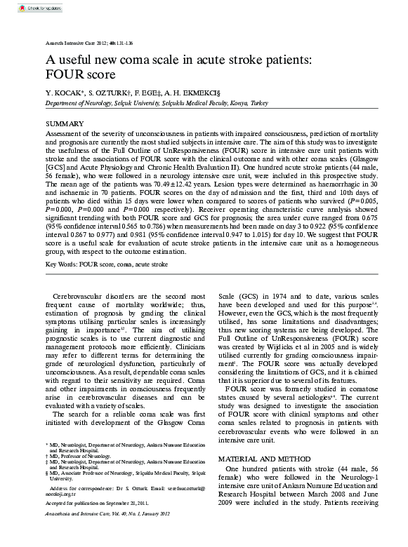 (PDF) A Useful New Coma Scale in Acute Stroke Patients: Four Score ...