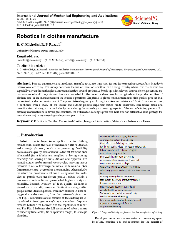 (PDF) Robotics in Clothes Manufacture