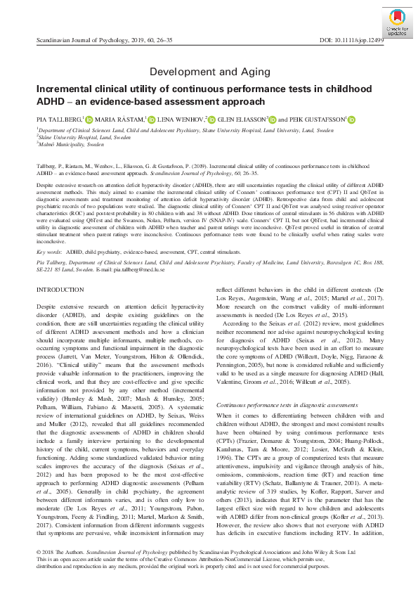 (PDF) Incremental clinical utility of continuous performance tests in ...