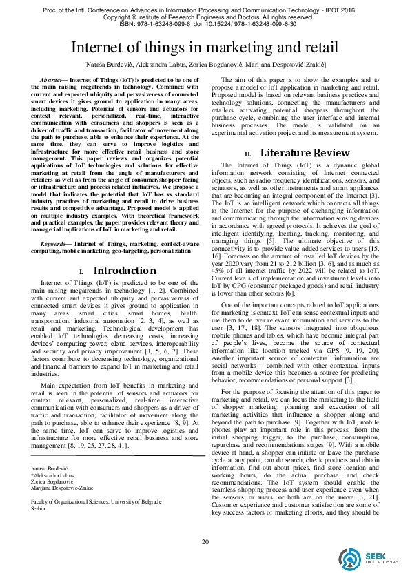 (PDF) Internet of things in marketing and retail