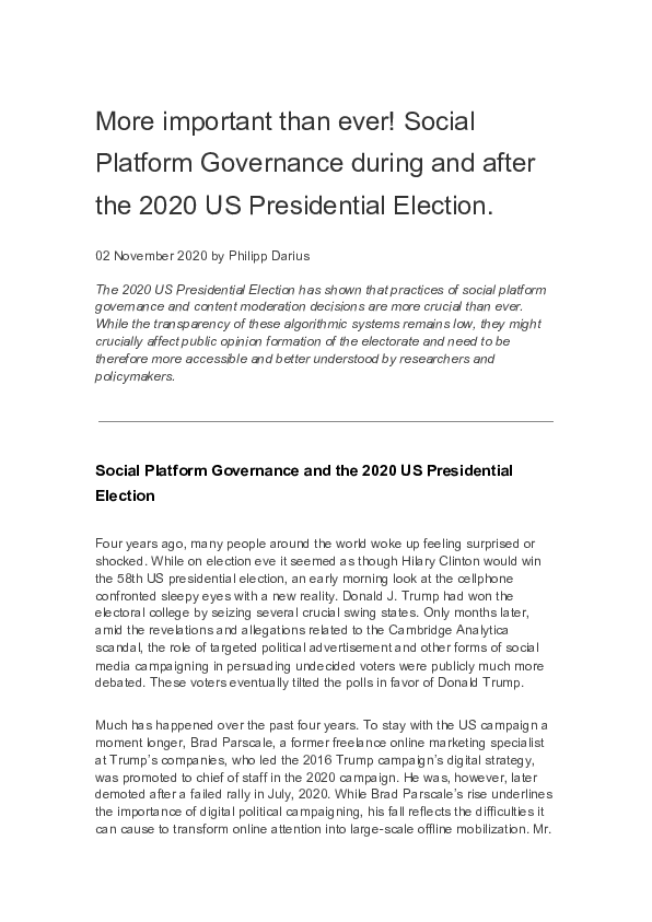 (PDF) Social Platform Governance during and after the 2020 US ...