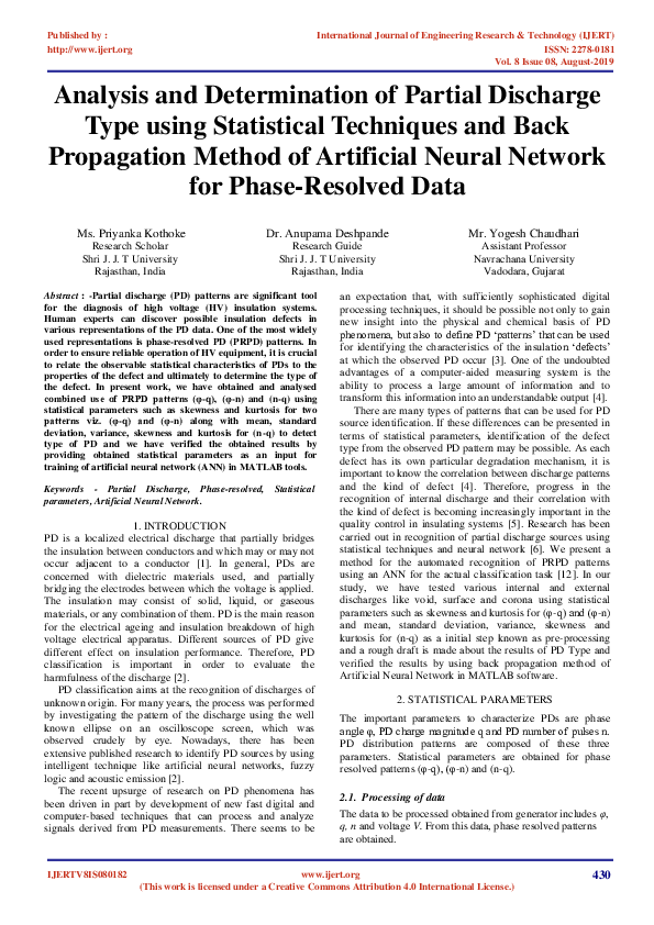 (PDF) Analysis and Determination of Partial Discharge Type using ...