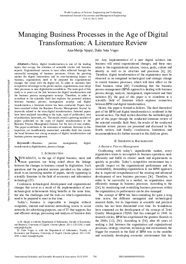 (PDF) Managing Business Processes in the Age of Digital Transformation ...