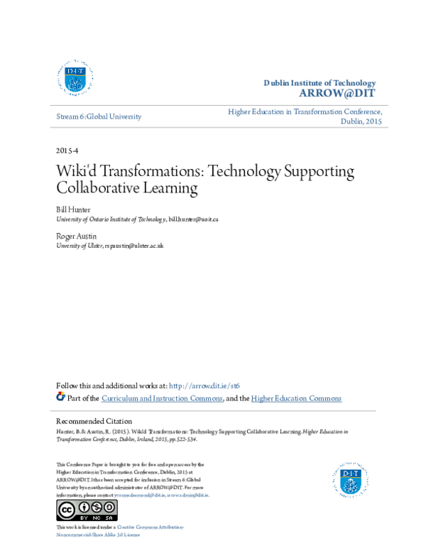 (PDF) Wiki'd Transformations: Technology Supporting Collaborative Learning