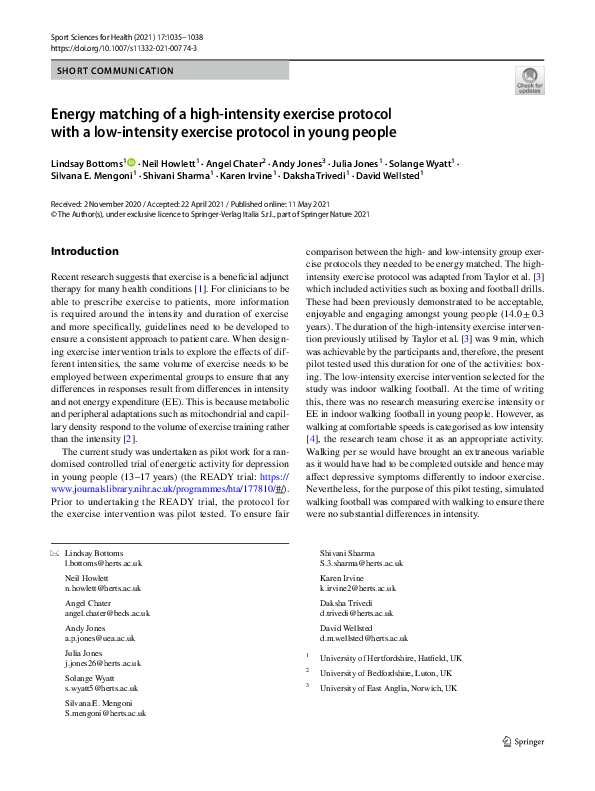 (PDF) Energy matching of a high-intensity exercise protocol with a low ...