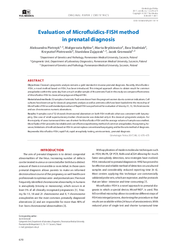 (PDF) Evaluation of Microfluidics-FISH method in prenatal diagnosis