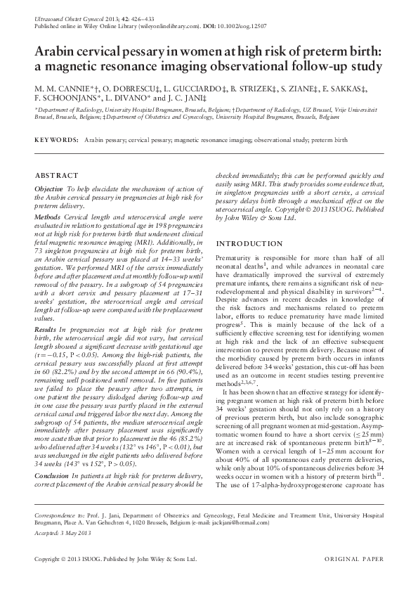 (PDF) Arabin cervical pessary in pregnant women at high-risk of ...