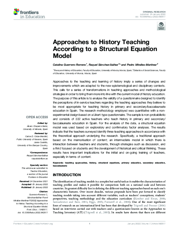 (PDF) Approaches to History Teaching According to a Structural Equation ...