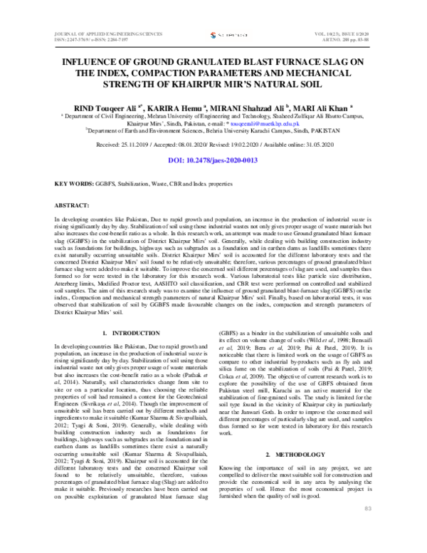 (PDF) Influence of Ground Granulated Blast Furnace Slag on the Index ...