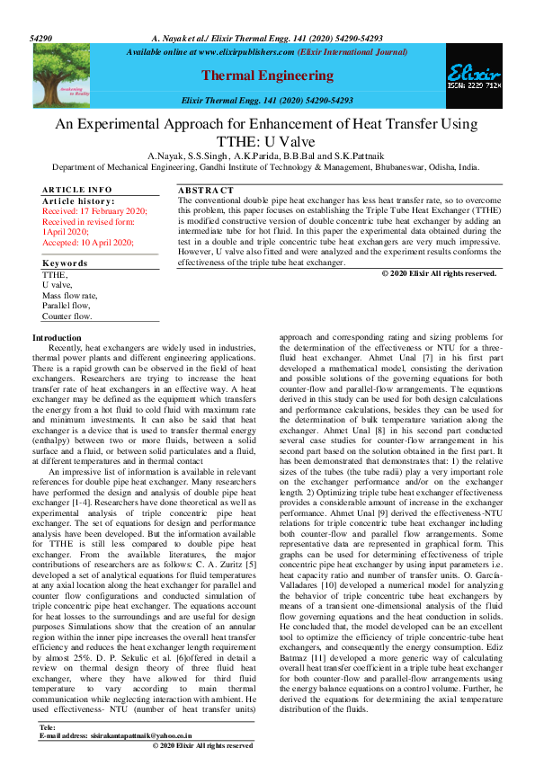 (PDF) An Experimental Approach for Enhancement of Heat Transfer Using ...