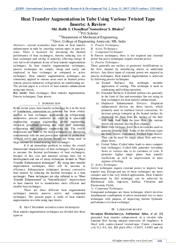 (PDF) Heat Transfer Augmentation in Tube Using Various Twisted Tape ...