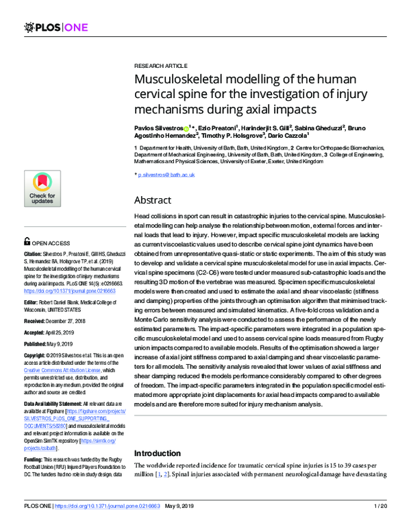 (PDF) Musculoskeletal modelling of the human cervical spine for the ...