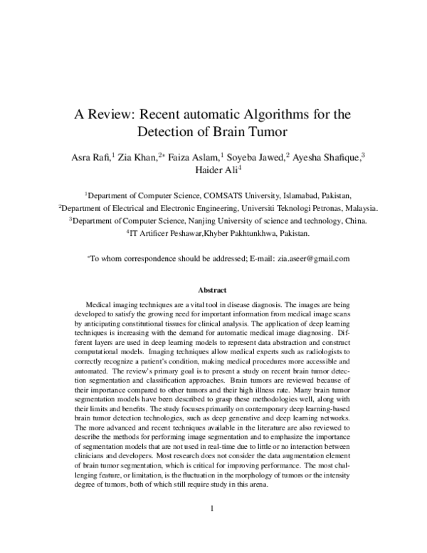 (PDF) A Review: Recent automatic Algorithms for the Detection of Brain ...