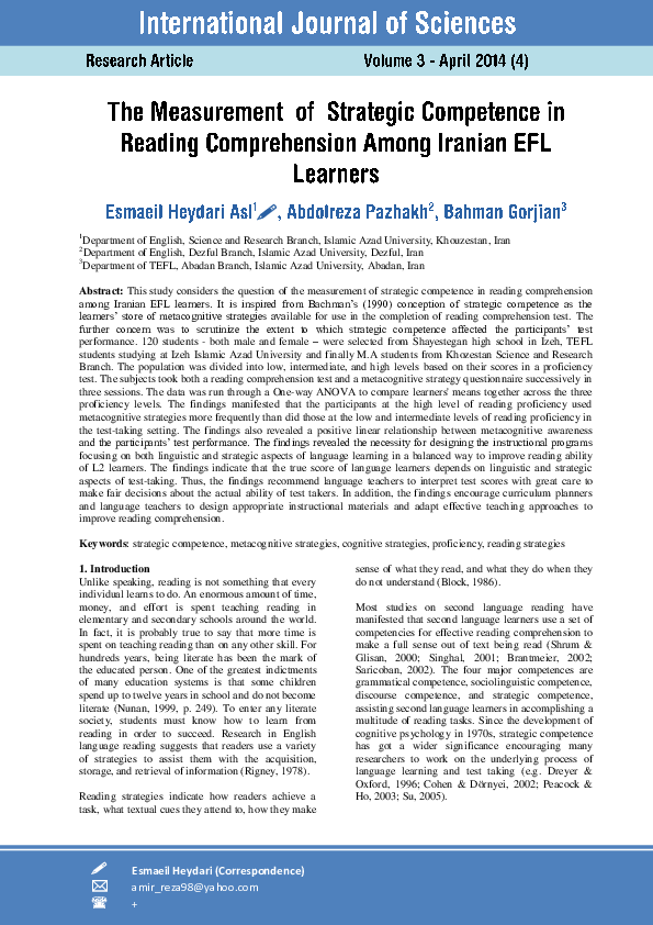 (PDF) The Measurement of Strategic Competence in Reading Comprehension ...