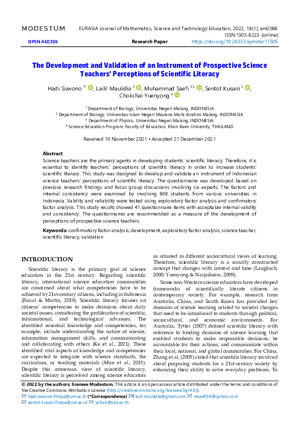 (PDF) The Development and Validation of an Instrument of Prospective ...
